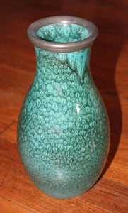 Große MA&S Denmark Art Deco Türkis Vase, Zinnrand. Michael Andersen & Sohn - Bild 1 von 3
