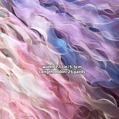 25 Yards Wavy Yarn Mesh Gradient Rainbow Gauze Edge Tulle Trim Sewing Craft - Image 1 of 4