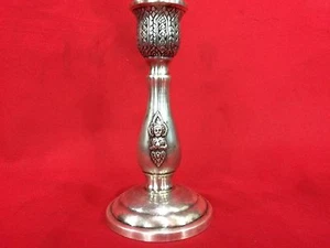 RARE BUDHHA STERLING SILVER CANDLESTICK 347 GRAMS HEIGHT 15 CM BUDA THAILAND TOP - Picture 1 of 12