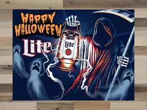 Huge Vintage Retro Beer Poster Miller Lite 18x24 Halloween 80s ART - Picture 1 of 5