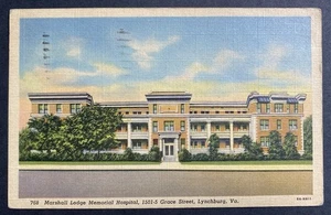 Postal VA Lynchburg Virginia Marshall Lodge Memorial Hospital Coches Antiguos 1944 - Imagen 1 de 2