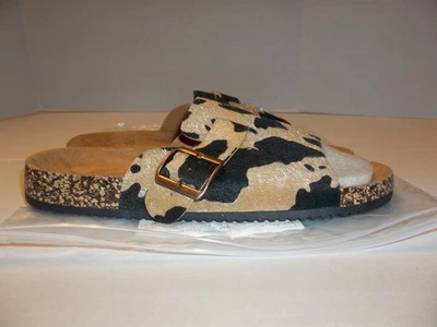 Nuevas sandalias para mujer talla 41/10 beige/negro imitación pelo estampado vaca Foto 1 de 4