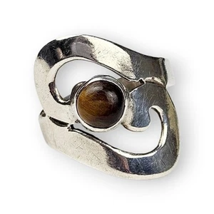 Anillo de derivación Taxco modernista ojo de tigre remolino ancho de colección plata 925 8,5 - Imagen 1 de 12