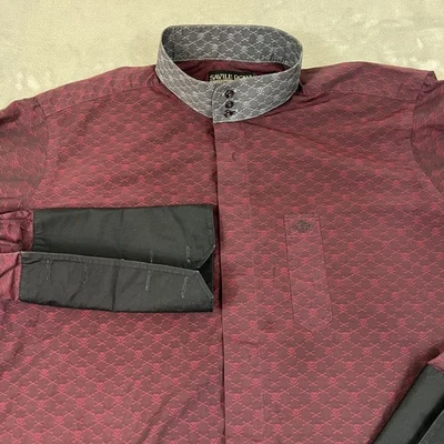 Savile Row Shirt Mens Large Red Skull Crossbones Pattern Contrast Collar Dress - Image 1 of 4