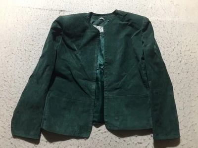 Avanti Pig Suede Jacket Womens 4 Dark Green Long Sleeve Open Pockets - Image 1 of 4
