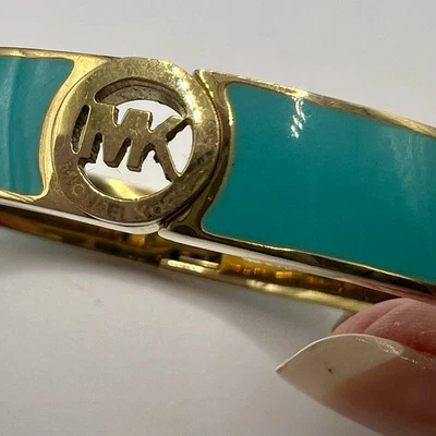 Michael Kors MK Logo Turquoise Enameled Hinged Bangle Bracelet - Image 1 of 4