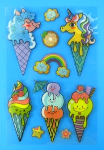 Unicorn & Animals Ice Cream Cones Stickers Sheet Crafter's Square 3D Pop Ups - Picture 1 of 3