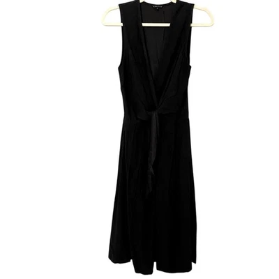 Theory Black Sleeveless Tie Waist Knee Length Dress Womens 8 Preppy Classic Lux - Image 1 of 4