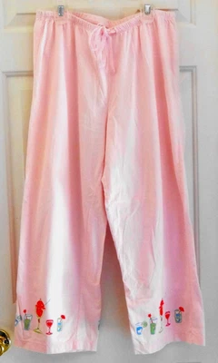 Pantalones Capri Pijama HUE Rosa Martinis Margarita Champagne Cóctel Talla Mediana Foto 1 de 3