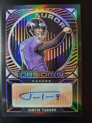 2021 Obsidian Football Justin Tucker Auto 19/50 Orange Aurora Ravens - Image 1 of 4
