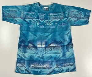 Vintage Ocean Blue All Over Print T Shirt Sz M Surfer Tribal 90s - Picture 1 of 10