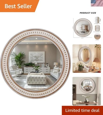 Elegant 24-Inch Wooden Circle Mirror - Versatile Bath, Entry & Living Room - Image 1 of 4