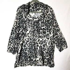 Roz & Ali Womens Tunic Top 3X Cowl Neck 3/4 Sleeves Gray & Black Cheetah Print - Picture 1 of 11
