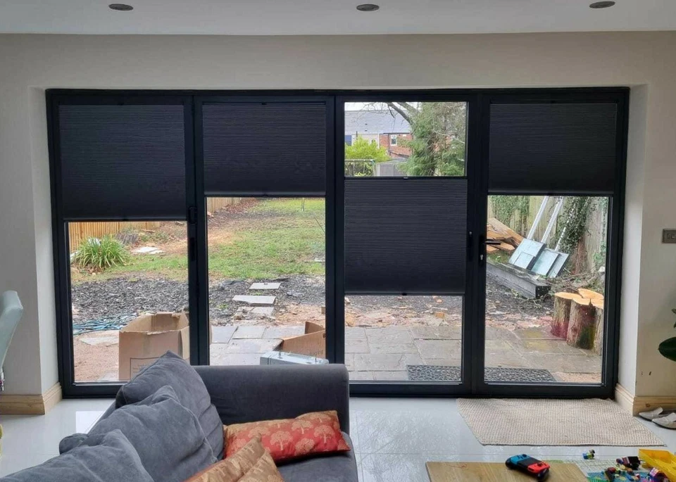 Frameless and easy to fit PLEATED BLINDS for bi-fold door Honeycomb BLACKOUT  - Image 1 of 4