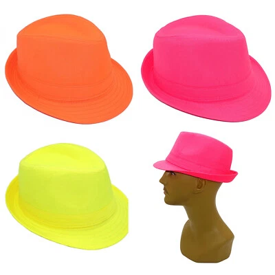 MOTTOLAND Neonfarbener Hut Fedora / Karneval Fasching Damen Herren Disko Rave Kostüm Party