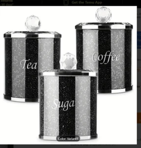 3 Stück Diamant Glas Tee Kaffee Zucker Kanister Klappdeckel Wiederverwendbar Küche Gläser UK - Bild 1 von 6