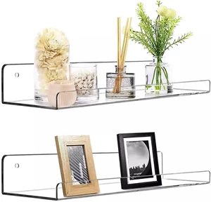 2 Pack Acrylic Wall Shelves 11.8 Inch Floating Ledge Shelf for Nursery Bathroom - Picture 1 of 12