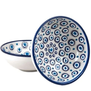 Evil Eye Ceramic Bowl Set of 2 - Stylish Tableware for Serving Cereal, Soup - Picture 1 of 6
