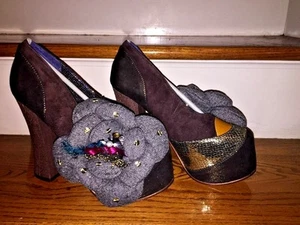 IRREGULAR CHOICE Floral Gem Stones Chunky Wedges HIGH HEELS Womens Shoes Sz 9.5 - Picture 1 of 7