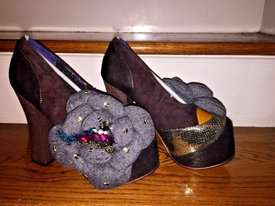 ELECCIÓN IRREGULAR Floral Gemas Piedras Gruesas Cuñas TACONES ALTOS Mujer Zapatos Talla 9.5 Foto 1 de 4