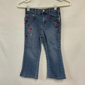 Vintage Zana Di 4T Girls Embroidered Flare Jeans Hearts Flowers Blue Denim Y2K - Picture 1 of 8