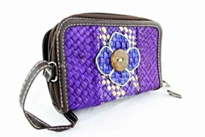Ladies Women Straw Purse Double Zip Purple Blue White - Picture 1 of 1