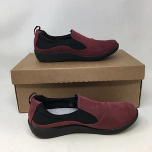 Clarks Womens Sillian Paz Loafers Shoes Burgundy Red Black Slip On Low Heel 7.5M - Picture 1 of 7