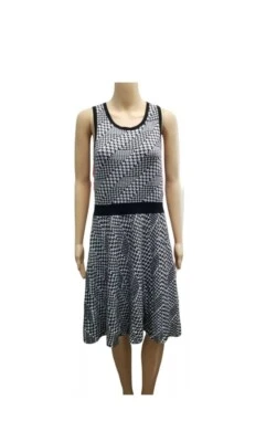 41Боярышник вязаное платье Sz большой черный белый гончие зубы молнии колена длина - Изображение 1 из 4