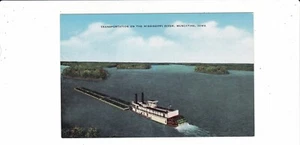 Muscatine, Iowa Mississippi River barge transportation vintage postcard - Picture 1 of 2