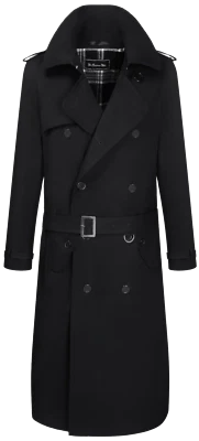 Men Traditional Double Breasted Long Trench Coat Raincoat Cotton Military Mac - Image 1 of 4