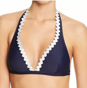 NWT $130 SHOSHANNA NAVY WHITE SCALLOPED HALTER SWIM BIKINI TOP B/C CUP - Picture 1 of 6