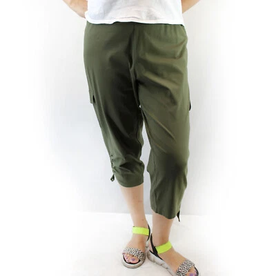 Pantalones Catherines verde oliva cintura elástica bolsillos laterales Capri Plus 5X, 34/36 Foto 1 de 4