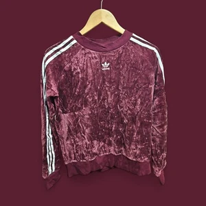 ✅️Adidas Three Stripes Womens Burgundy Crew Neck Sweatshirt - 90s Inspired - Picture 1 of 4