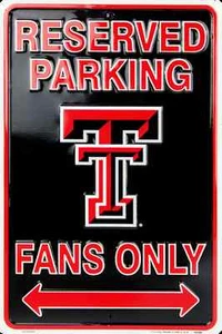 "TEXAS TECH RESERVADO ESTACIONAMIENTO TEXAS TECH VENTILADORES SOLO LETRERO DE METAL HOMBRE CUEVA 8""x 12"" - Imagen 1 de 5