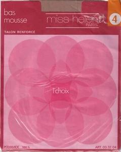 Bas mousse miss helen (Monoprix) Beige. Taille 4. French vintage stockings. - Picture 1 of 4