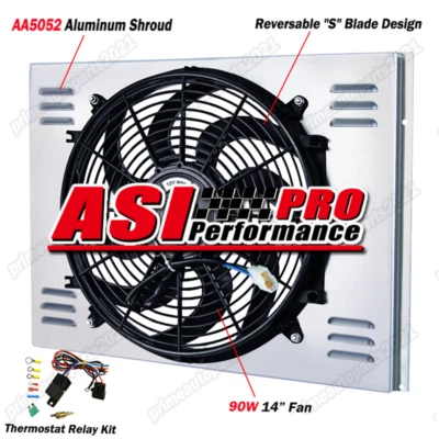 Aluminum Shroud & 14''Fan & Relay For 1968-1974 Dodge Coronet Plymouth Big Block Foto 1 de 4