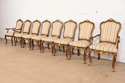Karges French Provincial Louis XV Carved Walnut and Gold Gilt Dining Chairs - Image 1 of 4