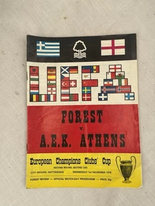 Nottingham Forest Vs AEK Athens Wednesday 1st November 1978 Second Leg Programme - Picture 1 of 2