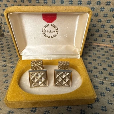 Abotoaduras vintage Hickok tom dourado com caixa de apresentação - Imagem 1 de 4