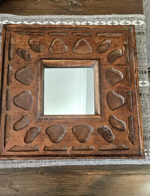 Rustic Wooden Square Wall Mirror - Image 1 of 4