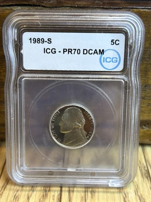 1989 S Proof Jefferson Nickel Coin ICG PR70 DCAM - Image 1 of 2