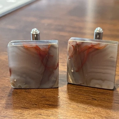 Gemelos Botswana Ágata Vintage Piedra Gemelos Tono Plata Foto 1 de 4