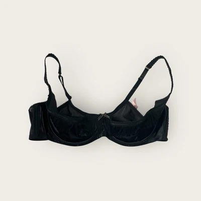 Sujetador de media copa Lane Bryant Cacique 44C Demi con flecos malla satinada negra Foto 1 de 4