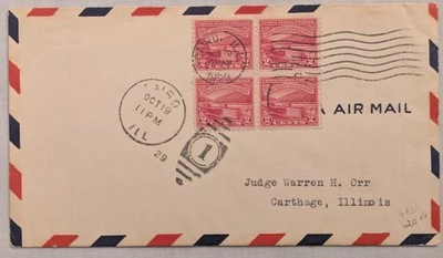 FDC Sc # 681 - Blk Of 4 - Cairo, Ill. - Warren H. Orr - Air Mail - 10/19/1929 j - Image 1 of 2