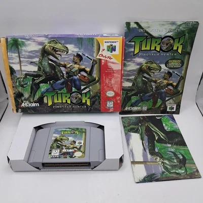 Turok: Dinosaur Hunter (Nintendo 64, 1997) N64 CIB Complete in Box Manual Poster - Image 1 of 4
