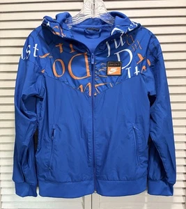 Nike Just Do It Zip Up Graphic Logo Blue/Orange Jacket Hood Size M Youth - Picture 1 of 8