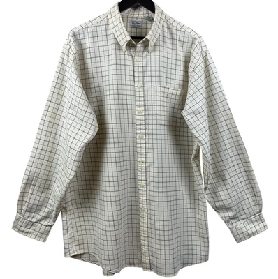 L.L.Bean Shirt Mens XL Tall Cream Windowpane Plaid Check Button Down Wool Blend - Изображение 1 из 4