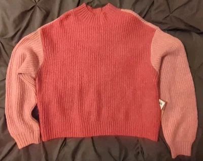 VAN'S Women's Sweater Chunky Colorblock Magenta Pink Mock Neck ~ Large NWT - Image 1 of 4