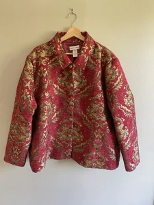 Drapers and Damons Tapestry Jacket Womens Plus 3X Red Gold Floral Button Up Fest - Picture 1 of 10