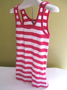NWT French Connection White Vivacious Pink Stretch Stripe Scott Tank Top M $58 - Picture 1 of 9